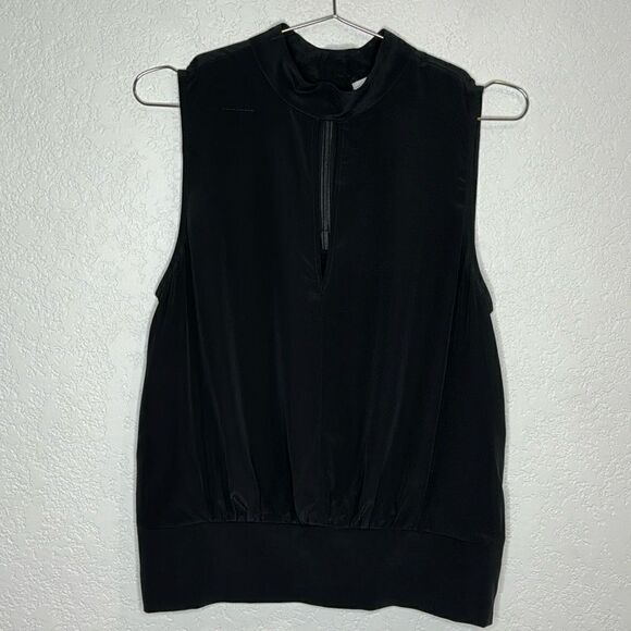 NWT FRAME Mock-Neck Sleeveless Party Top Medium Black Silk - Picture 2 of 14